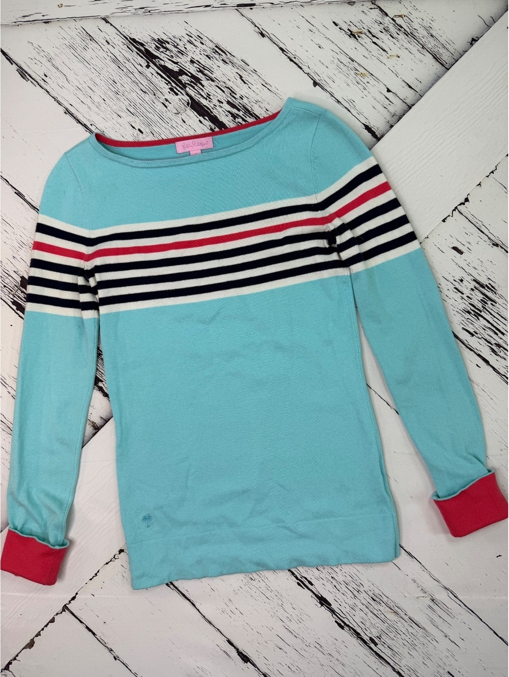 Lilly Pulitzer Maria Preppy Knit Sweater Blue Pink Nautical Beachy Women SM